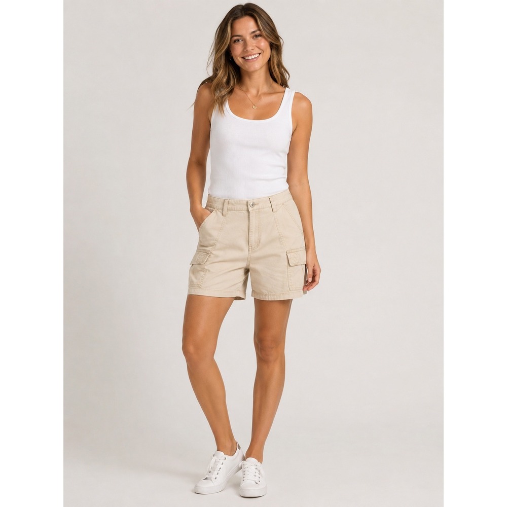 Tape Measure Womens Khaki Cargo Shorts Beige Cotton Utility Twill Size 12